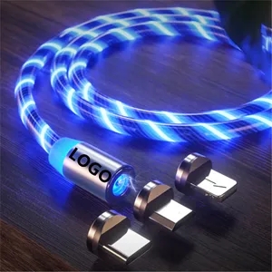 LED Flowing Magnetic Charger Cable 3 in 1 Type C Micro USB