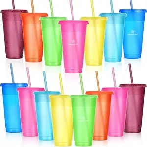 24 OZ Tumbler with Straw and Lid Reusable Plastic Cups