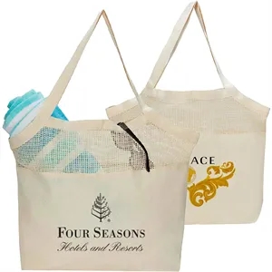 7 oz. Cotton Canvas Mesh Beach Bag W/ Gusset (20