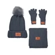Leeman Three-Piece Rib Knit Fur Pom Winter Set | https://www.bestnamebadges.com
