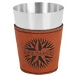 Rawhide 2oz. Leatherette & Stainless Steel Shot Glass | https://www.bestnamebadges.com