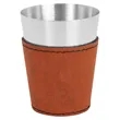 Rawhide 2oz. Leatherette & Stainless Steel Shot Glass | https://www.bestnamebadges.com
