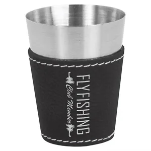 Black/Silver 2oz. Leatherette & Stainless Steel Shot Glass