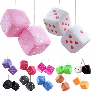 2.75" Fluffy Dice with Heart Shapes for Car Rear View Mirror