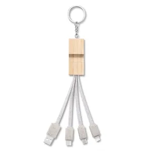 Wooden 3-In-1 Eco-Friendly Charging Cable With Keychain