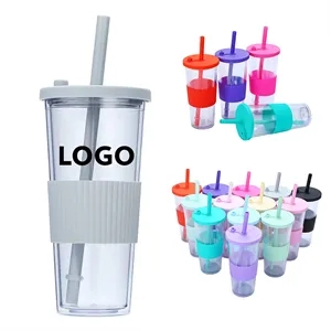 24oz Plastic Cups with Straw
