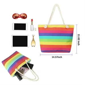 Canvas Rainbow Striped Tote Bag