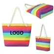Canvas Rainbow Striped Tote Bag | https://www.bestnamebadges.com