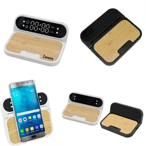 Bamboo 3-in-1 Wireless Charging Pad with Digital Clock
