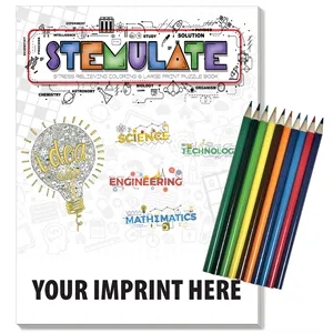 STEMULATE Adult Coloring and Puzzle Book with Pencils