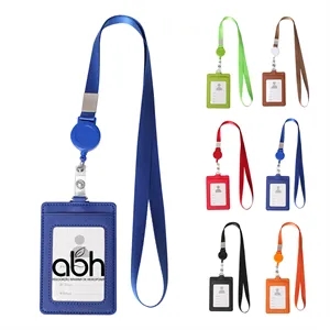 Retractable Badge Reel Lanyard W/ Back Card Holder