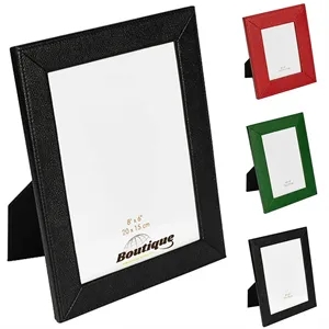 Leather Picture Photo Frame Leather Border Fabric Easel | https://www.bestnamebadges.com