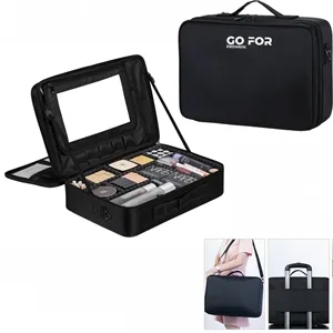 Multi-Layer Travel Cosmetic Bag with Mirror