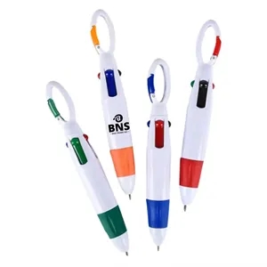 Plastic Carabiner Shuttle Pens 4-in-1 Retractable Ballpoint