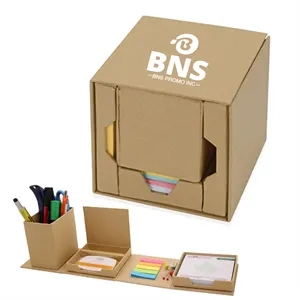 Foldable Multi-Function Box For Sticky Notes With Pen Holder