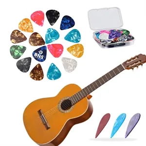 Multi-coloured Celluloid Guitar Plectrum with Storage Case