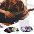 Multi-coloured Celluloid Guitar Plectrum with Storage Case | https://www.bestnamebadges.com