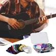 Multi-coloured Celluloid Guitar Plectrum with Storage Case | https://www.bestnamebadges.com