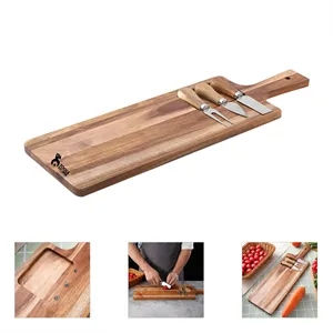 Wooden Cutting Board With Handle And Knife Set