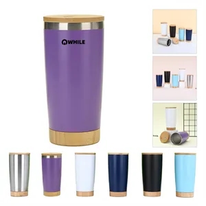 20 Oz Double Wall Thermal Cup With Bamboo Wooden Lid Base