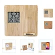 Wireless Charging Weather Temperature Humidity Bamboo Clock | https://www.bestnamebadges.com
