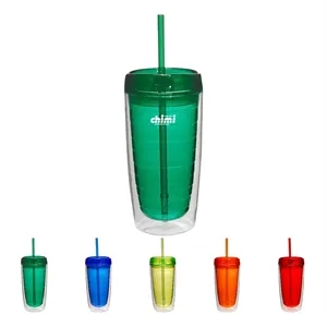 16 Oz Double Wall Reusable Acrylic Tumblers With Straw Lid