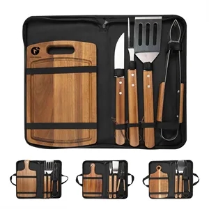 Wooden BBQ Tool Grill Accessories Set With Chopping Board