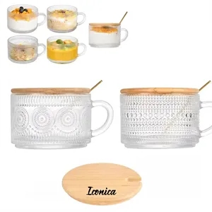 14oz Clear Embossed Glass Coffee Cups