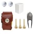 4-in-1 Real Leather Golf Ball Storage Bag Set | https://www.bestnamebadges.com