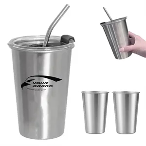 17oz. Metal Mug Pint Cups Stackable Cup With Lid And Straw | https://www.bestnamebadges.com