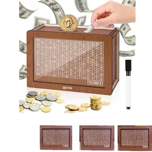 Wooden Money Saving Box Piggy Bank with Target and Numbers