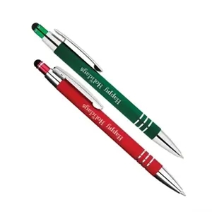 Custom Serena Stylus Soft Touch Happy Holiday Pens | https://www.bestnamebadges.com