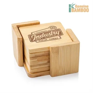 Burke Bamboo Coasters Set - Square | https://www.bestnamebadges.com