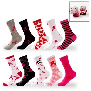 Breast Cancer Awareness Crew Sock with Pink Ribbon