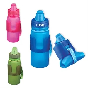 12 oz Collapsible Silicone Sports Bottle with Lanyard
