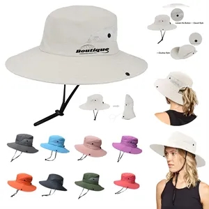 Wide-Brim Outdoor Beach Sun Hat with Ponytail-Hole