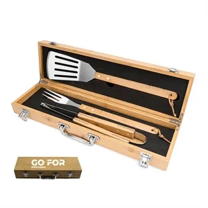 3-Piece Custom Bamboo Grilling Barbecue Tool Set