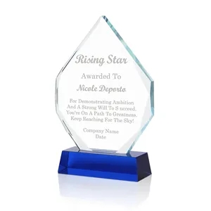 Diamond Shape Crystal Award With Blue Base