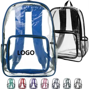 Economy Clear Plastic Backpack with Mesh Pocket