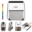 Clear PVC Drawstring Cinch Sack Backpack With Front Zipper | https://www.bestnamebadges.com