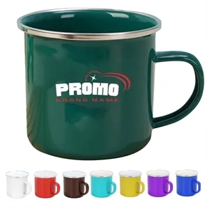12Oz. Camping Enamel Mug with Silver Rim & Handle