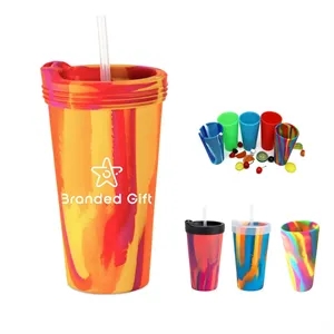 17Oz Silicone Tumbler Cups With Lids And Straws Reusable