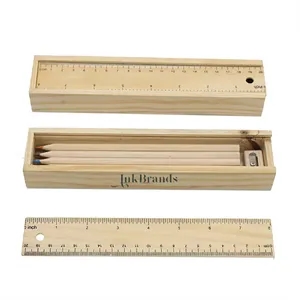 12-Piece Colored Pencil Set In Wooden Ruler Box