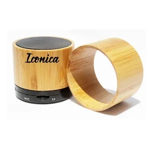 In Stock Custom Portable Mini Round Bamboo Wireless Speaker