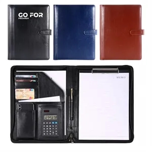 Custom All-in-One Luxury Business Leather Zippered Padfolios