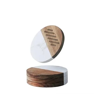 Marble and Wood Spliced Coaster Set | https://www.bestnamebadges.com