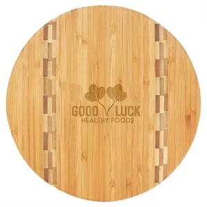 9 3/4" Round Bamboo Cutting Board with Butcher Block Inlay