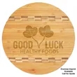 9 3/4" Round Bamboo Cutting Board with Butcher Block Inlay | https://www.bestnamebadges.com