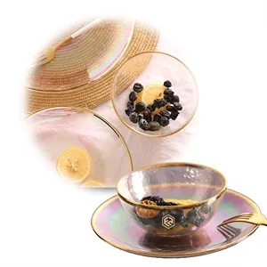 13 OZ Gold-rimmed Colorful Glass Salad Bowl for Foods
