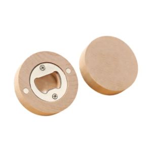 MOQ 50 Portable Round Wooden Stainless Steel Bottle Opener